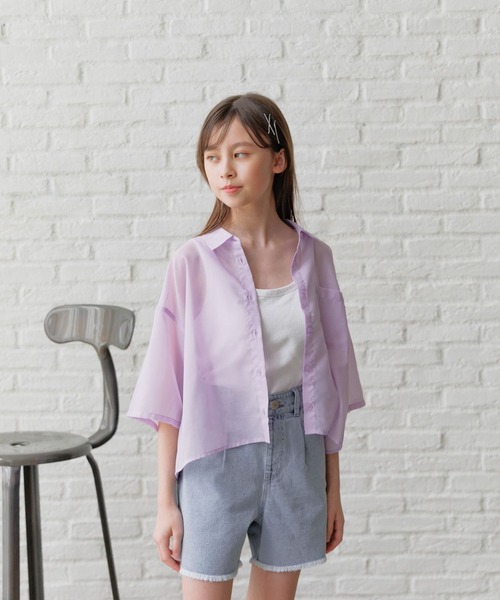 GLOBAL WORK（グローバルワーク）の「イージーDRYシアーシャツ半袖/452263（シャツ/ブラウス・キッズ・オフホワイト/チェック/パープル/グリーン/ブルー系その他・130cm/140cm/150cm/160cm）」の22枚目の写真