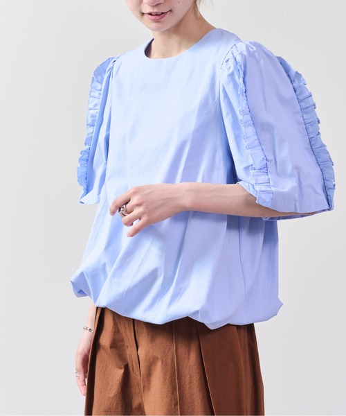 DOLLUPOOPS(ドールアップウップス)の「フリルスリーブブラウス(シャツ/ブラウス・レディース・ネイビー/サックスブルー/オフホワイト・38)」の1枚目の写真