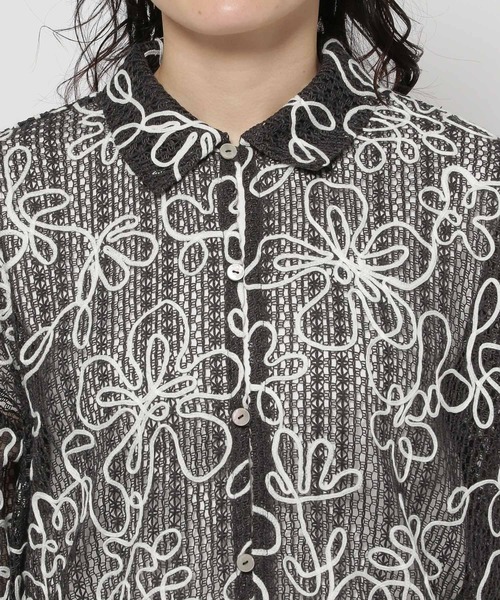 フラメンコ 刺繍シージョ ロングフレコ ブラックxオフホワイト刺繍