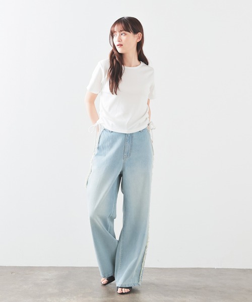 Honeys（ハニーズ）の「脇ドロストトップス（Tシャツ/カットソー・レディース・ホワイト×ブラック/ブラック/ホワイト/ボルドー・L/S/M）」の5枚目の写真