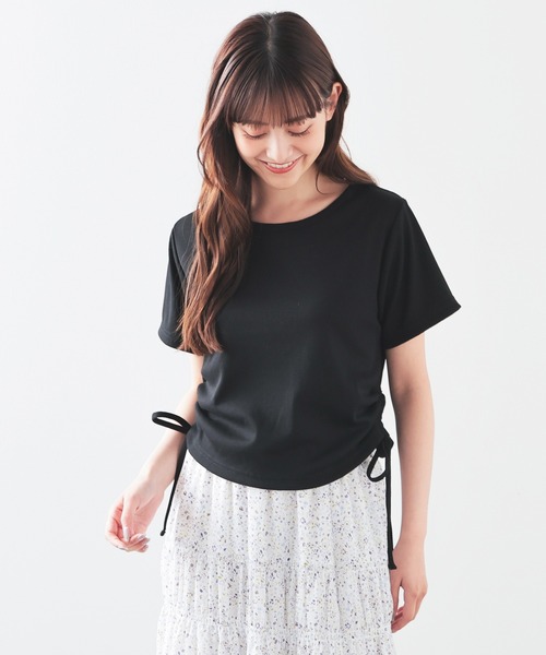 Honeys（ハニーズ）の「脇ドロストトップス（Tシャツ/カットソー・レディース・ホワイト×ブラック/ブラック/ホワイト/ボルドー・L/S/M）」の8枚目の写真