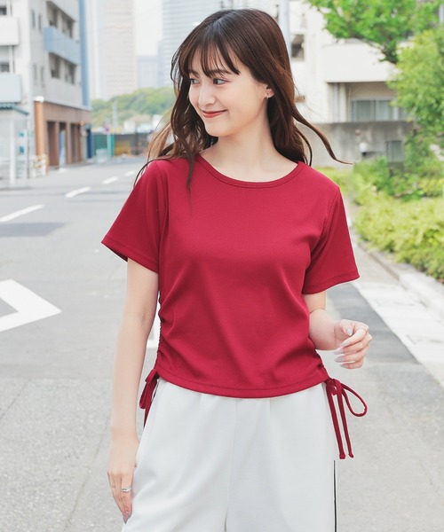 Honeys（ハニーズ）の「脇ドロストトップス（Tシャツ/カットソー・レディース・ホワイト×ブラック/ブラック/ホワイト/ボルドー・L/S/M）」の11枚目の写真