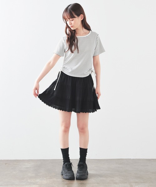 Honeys（ハニーズ）の「脇ドロストトップス（Tシャツ/カットソー・レディース・ホワイト×ブラック/ブラック/ホワイト/ボルドー・L/S/M）」の12枚目の写真