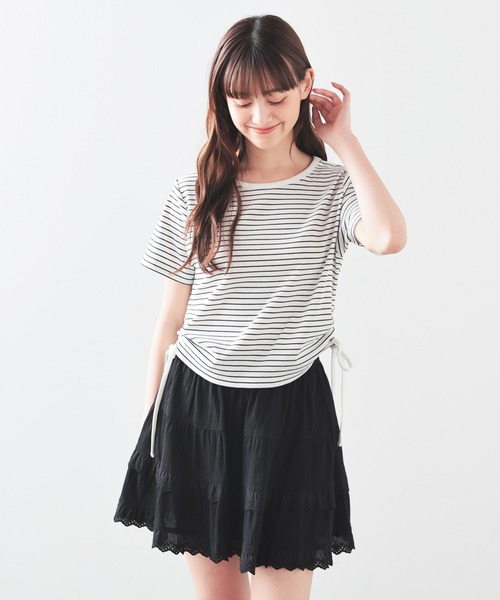 Honeys（ハニーズ）の「脇ドロストトップス（Tシャツ/カットソー・レディース・ホワイト×ブラック/ブラック/ホワイト/ボルドー・L/S/M）」の13枚目の写真