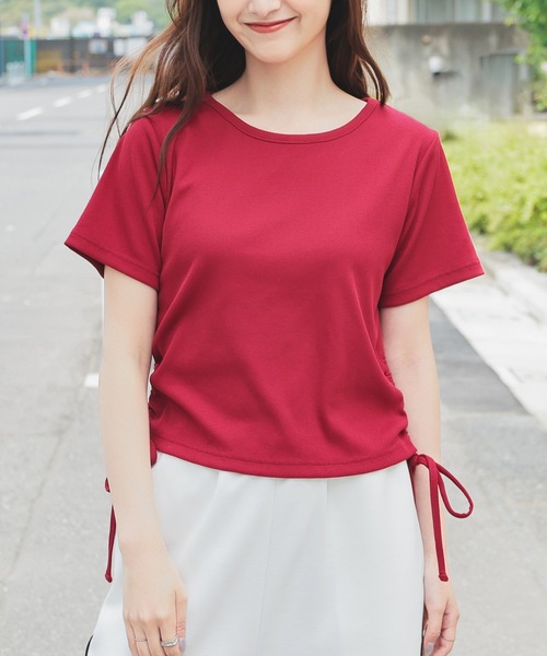 Honeys（ハニーズ）の「脇ドロストトップス（Tシャツ/カットソー・レディース・ホワイト×ブラック/ブラック/ホワイト/ボルドー・L/S/M）」の22枚目の写真