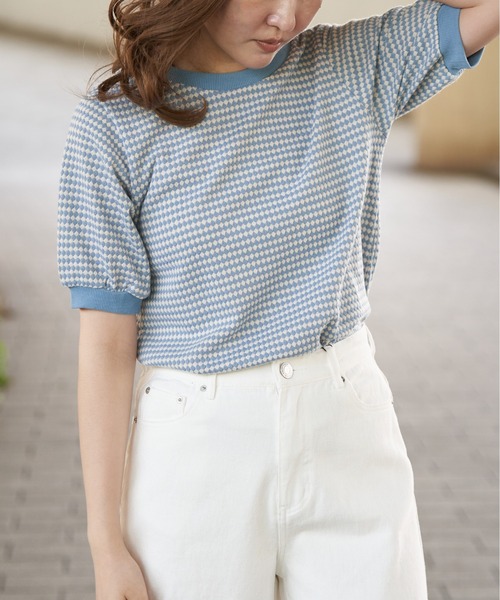 VENCEEXCHANGE（ヴァンスエクスチェンジ）の「レトロ柄ジャガードカットソー（Tシャツ/カットソー・レディース・ベージュ/オレンジ/ライトブルー・M/L）」の6枚目の写真