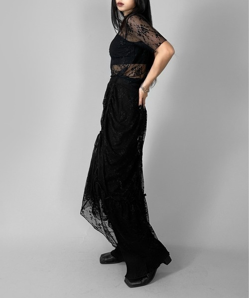 LVEU.(ラブユ.)の「【LVEU.】メロウレースシアートップス / トップス カットソー シアー レース 半袖 メロウ メロー クロップド ショート 花柄 フラワー レイヤード ブラック ZOZOTOWN限定(Tシャツ/カットソー・レディース・ブラック・FREE)」の14枚目の写真