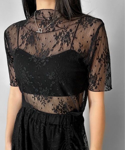 LVEU.(ラブユ.)の「【LVEU.】メロウレースシアートップス / トップス カットソー シアー レース 半袖 メロウ メロー クロップド ショート 花柄 フラワー レイヤード ブラック ZOZOTOWN限定(Tシャツ/カットソー・レディース・ブラック・FREE)」の12枚目の写真