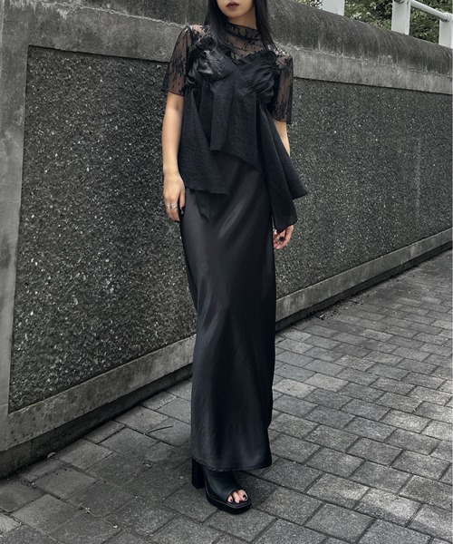 LVEU.(ラブユ.)の「【LVEU.】メロウレースシアートップス / トップス カットソー シアー レース 半袖 メロウ メロー クロップド ショート 花柄 フラワー レイヤード ブラック ZOZOTOWN限定(Tシャツ/カットソー・レディース・ブラック・FREE)」の8枚目の写真