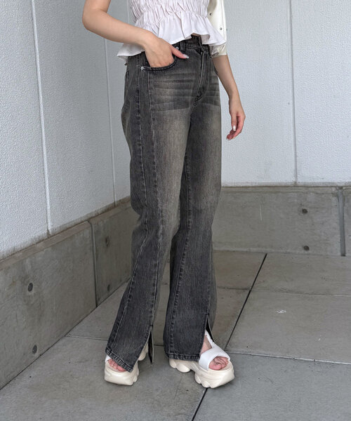 mline]スリットフレアデニム（デニムパンツ）｜mline（エムライン）の