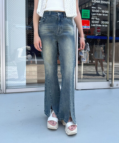 mline]スリットフレアデニム（デニムパンツ）｜mline（エムライン）の