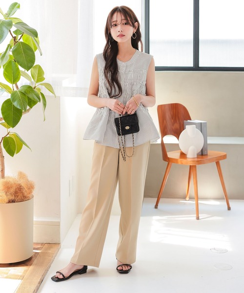 Petitle（プチレ）の「[ 低身長向けサイズ] ストライプティアードノースリブラウス（シャツ/ブラウス・レディース・ブルー系/ホワイト×ブラック/ホワイト×ブルー・PM）」の8枚目の写真
