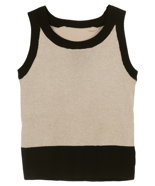 KOBE LETTUCE（コウベレタス）の「カップ付きアメリカンスリーブニットトップス（タンクトップ・レディース・ベージュ×ブラック/ホワイト×ブラック/ブラック/ブラック×ホワイト/ブラウン・M）」の22枚目の写真