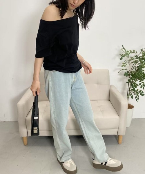 mebole（メボレ）の「シンプルワンショルダートップス（Tシャツ/カットソー・レディース・ネイビー/チャコールグレー/グレー/ブラック・FREE）」の12枚目の写真