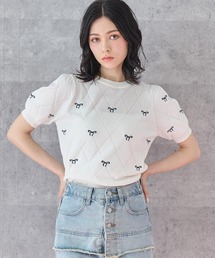 ミニリボン 刺繍 ニット トップス