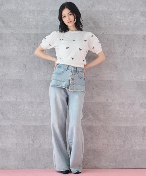 ANAP(アナップ)の「ミニリボン 刺繍 ニット トップス(ニット/セーター・レディース・ホワイト/ブラック/グレー・FREE)」の7枚目の写真