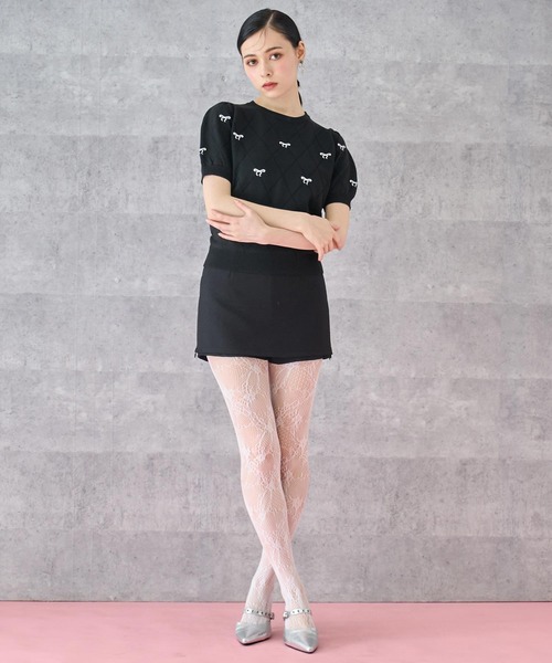 ANAP(アナップ)の「ミニリボン 刺繍 ニット トップス(ニット/セーター・レディース・ホワイト/ブラック/グレー・FREE)」の9枚目の写真