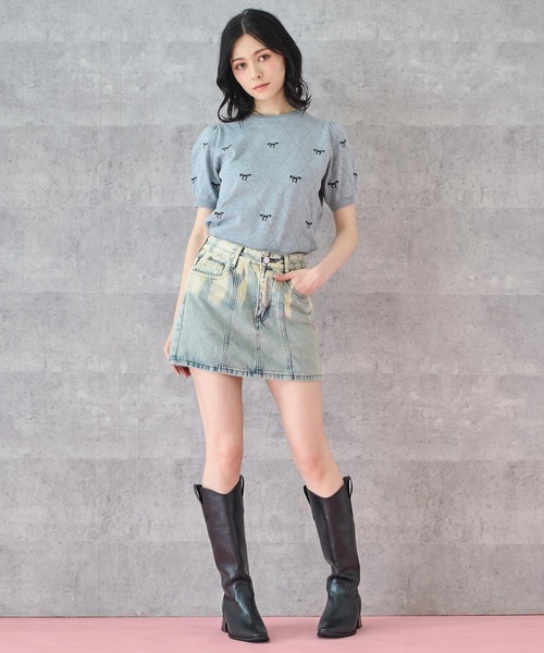 ANAP(アナップ)の「ミニリボン 刺繍 ニット トップス(ニット/セーター・レディース・ホワイト/ブラック/グレー・FREE)」の11枚目の写真