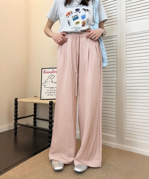 セール】タック入りハイウエストワイドパンツ（スラックス