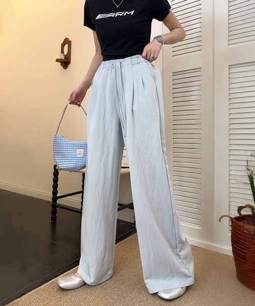 セール】タック入りハイウエストワイドパンツ（スラックス