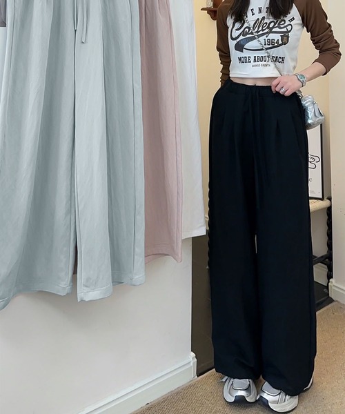 ワイトパンツ ハイウエスト 無地 タック スラックス r-637 楽天市場】タックワイドパンツ レディース 春 秋 ボトムス