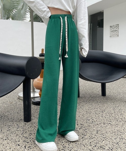 shoppinggo(ショッピングゴー)の「夏服 ワイドパンツ サマーパンツ ストレート(スラックス・レディース・グリーン/ピンク/ベージュ/ブラック・FREE)」の4枚目の写真