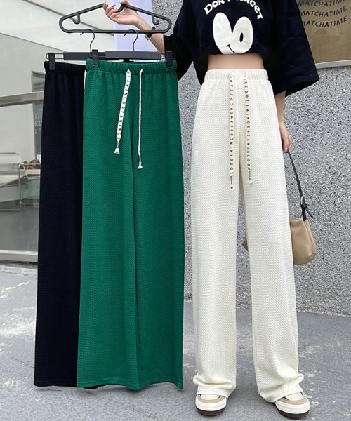 shoppinggo(ショッピングゴー)の「夏服 ワイドパンツ サマーパンツ ストレート(スラックス・レディース・グリーン/ピンク/ベージュ/ブラック・FREE)」の15枚目の写真