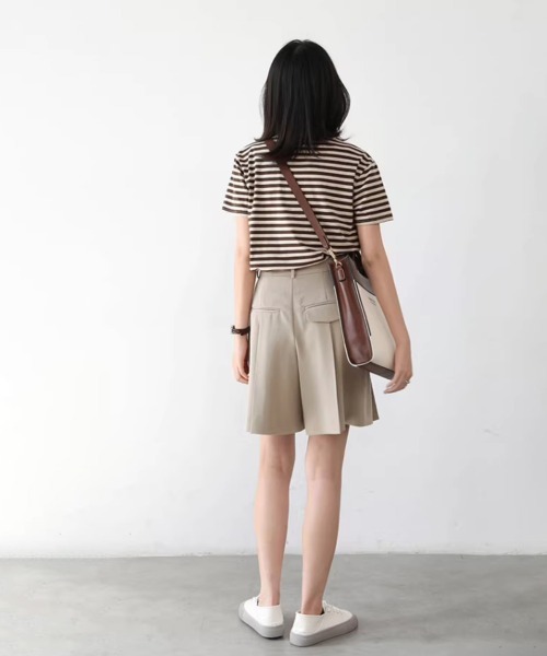Miniministore(ミニミニストア)の「ボーダーtシャツ半袖 レディース 韓国風(Tシャツ/カットソー・レディース・ブラウン/グリーン/ピンク/ワインレッド/ダークグリーン/ブラック・FREE)」の15枚目の写真