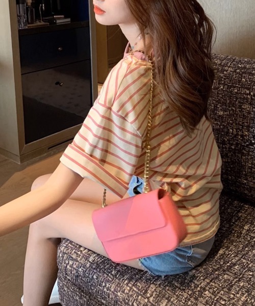 Miniministore(ミニミニストア)の「ボーダーtシャツ半袖 レディース 韓国風(Tシャツ/カットソー・レディース・ブラウン/グリーン/ピンク/ワインレッド/ダークグリーン/ブラック・FREE)」の18枚目の写真