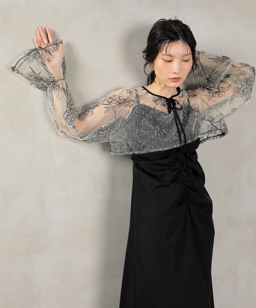Kana（カナ）の「フラワー レース ボレロ ギャザー ワンピース オケージョンドレス 2点セット パーティー ドレス 結婚式 お呼ばれ（ドレス・レディース・ブラック/グレー/キャメル・M）」の6枚目の写真