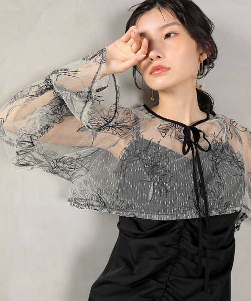 Kana（カナ）の「フラワー レース ボレロ ギャザー ワンピース オケージョンドレス 2点セット パーティー ドレス 結婚式 お呼ばれ（ドレス・レディース・ブラック/グレー/キャメル・M）」の7枚目の写真