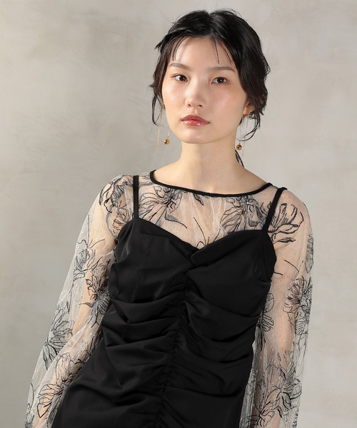 Kana（カナ）の「フラワー レース ボレロ ギャザー ワンピース オケージョンドレス 2点セット パーティー ドレス 結婚式 お呼ばれ（ドレス・レディース・ブラック/グレー/キャメル・M）」の15枚目の写真