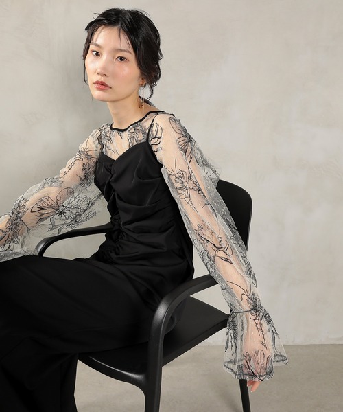 フラワー レース ボレロ ギャザー ワンピース オケージョンドレス 2点