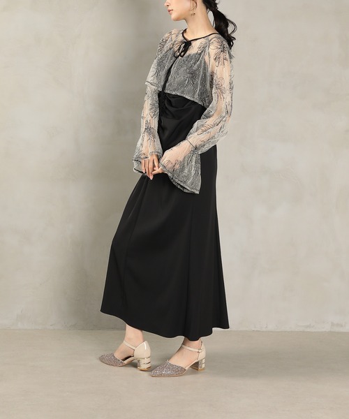 kana ボレロ風 レース ワンピース パーティー ドレス オケージョン　L Kana ドレス チュールボレロ ざっくりレース 3way フレア キャミ