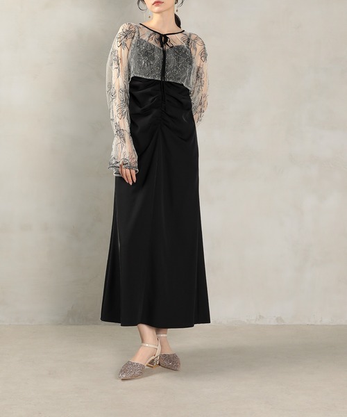 フラワー レース ボレロ ギャザー ワンピース オケージョンドレス 2点