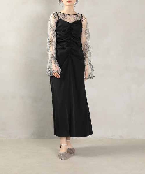 フラワー レース ボレロ ギャザー ワンピース オケージョンドレス 2点