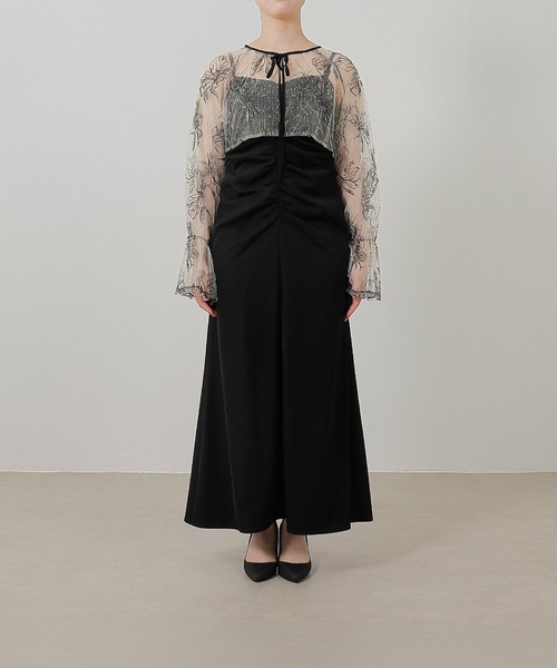 フラワー レース ボレロ ギャザー ワンピース オケージョンドレス 2点