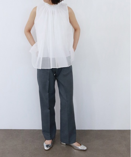 Marilyn Moon(マリリンムーン)の「sheer starched cotton gather blouse(シャツ/ブラウス・レディース・ブラック/オフホワイト/グレー・FREE)」の2枚目の写真