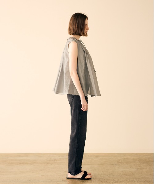 Marilyn Moon(マリリンムーン)の「sheer starched cotton gather blouse(シャツ/ブラウス・レディース・ブラック/オフホワイト/グレー・FREE)」の7枚目の写真