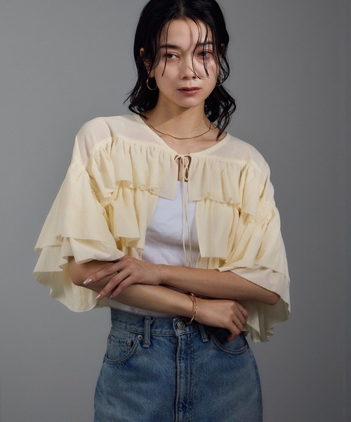 SALON adam et rope'（サロン アダム エ ロペ）の「コットンラッフルブラウス（シャツ/ブラウス・レディース・オフホワイト/ブラック・FREE）」の14枚目の写真