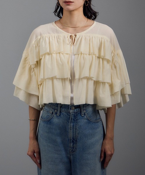 SALON adam et rope'（サロン アダム エ ロペ）の「コットンラッフルブラウス（シャツ/ブラウス・レディース・オフホワイト/ブラック・FREE）」の16枚目の写真