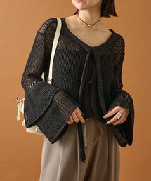 フリルスリーブメッシュカーデ
