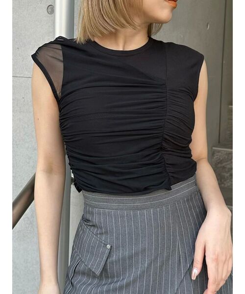 MURUA（ムルーア）の「レイヤードシャーリングカットソー（Tシャツ/カットソー・レディース・パープル/ブラック・FREE）」の2枚目の写真