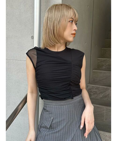 MURUA（ムルーア）の「レイヤードシャーリングカットソー（Tシャツ/カットソー・レディース・パープル/ブラック・FREE）」の20枚目の写真