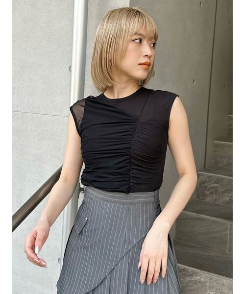 MURUA（ムルーア）の「レイヤードシャーリングカットソー（Tシャツ/カットソー・レディース・パープル/ブラック・FREE）」の19枚目の写真