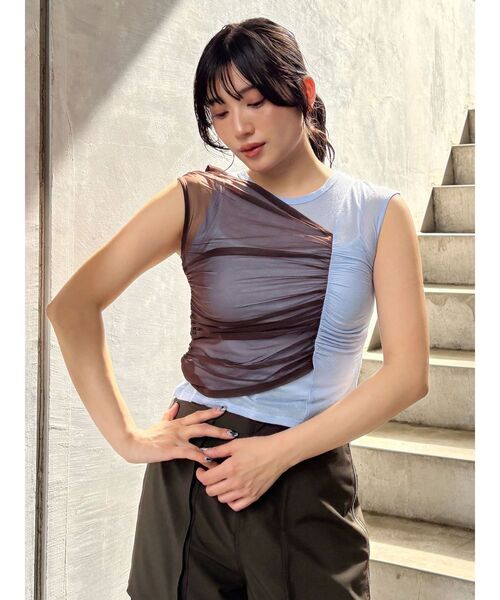 MURUA（ムルーア）の「レイヤードシャーリングカットソー（Tシャツ/カットソー・レディース・パープル/ブラック・FREE）」の16枚目の写真