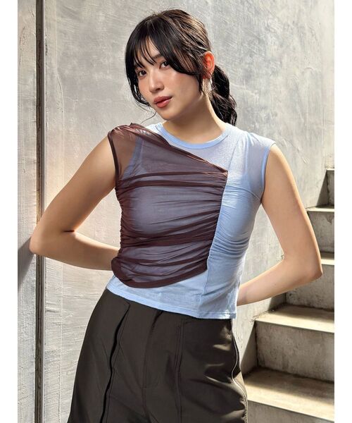 MURUA（ムルーア）の「レイヤードシャーリングカットソー（Tシャツ/カットソー・レディース・パープル/ブラック・FREE）」の15枚目の写真