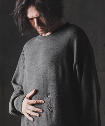mn3138-Mid-gauge crewneck sweater-Distressed for a vintage look- クルーネックニット