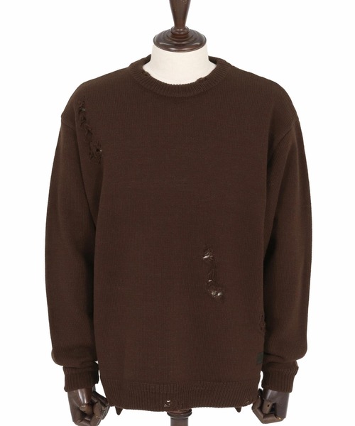 GLIMCLAP(グリムクラップ)の「mn3138-Mid-gauge crewneck sweater-Distressed for a vintage look- クルーネックニット(ニット/セーター・メンズ・キナリ/チャコール/ブラウン/ブラック・S/M/L)」の22枚目の写真