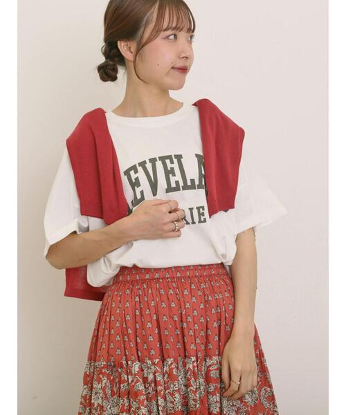 Samansa Mos2(サマンサ モスモス)の「ロゴアソートプリントゆるTシャツ(Tシャツ/カットソー・レディース・ベージュ/ネイビー/ピンク/オフホワイト・F)」の2枚目の写真